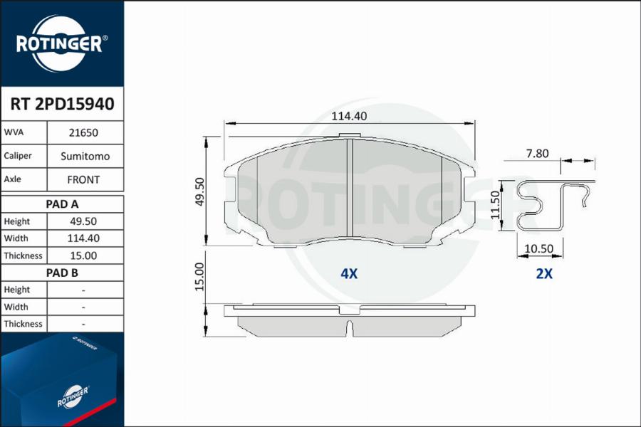 Rotinger RT 2PD15940 - Kit de plaquettes de frein, frein à disque cwaw.fr