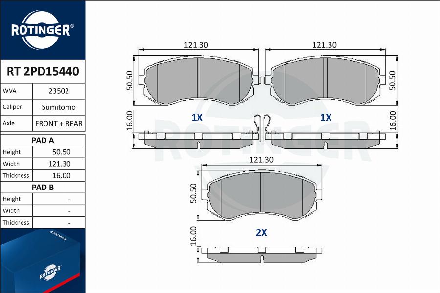 Rotinger RT 2PD15440 - Kit de plaquettes de frein, frein à disque cwaw.fr