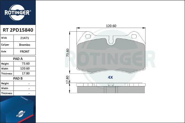 Rotinger RT 2PD15840 - Kit de plaquettes de frein, frein à disque cwaw.fr