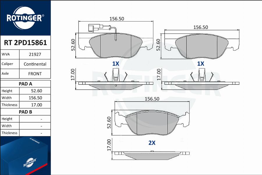 Rotinger RT 2PD15861 - Kit de plaquettes de frein, frein à disque cwaw.fr