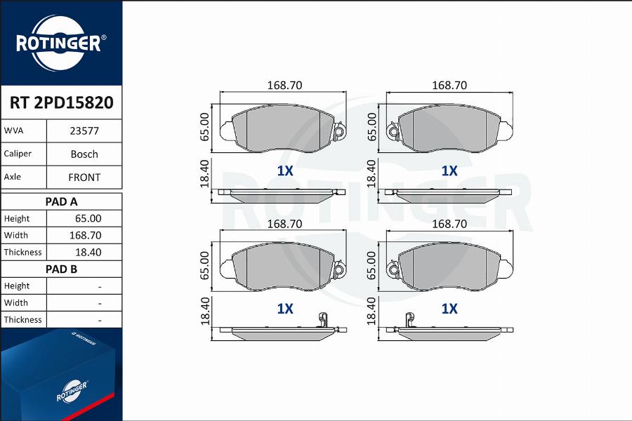 Rotinger RT 2PD15820 - Kit de plaquettes de frein, frein à disque cwaw.fr