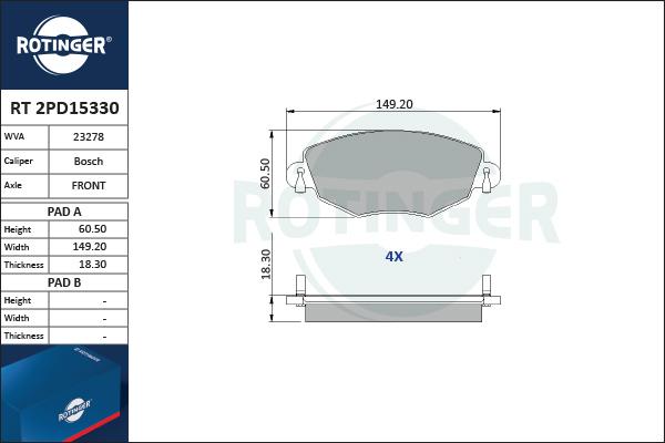 Rotinger RT 2PD15330 - Kit de plaquettes de frein, frein à disque cwaw.fr