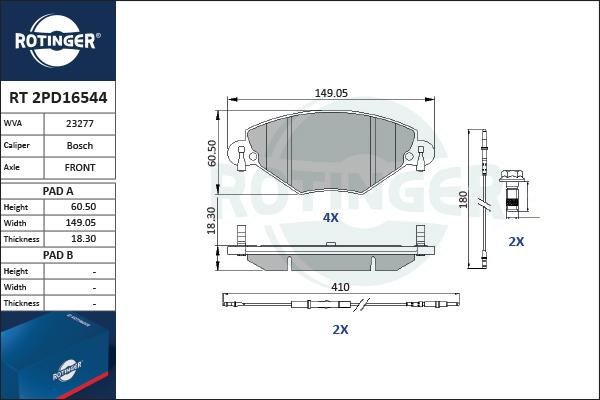 Rotinger RT 2PD16544 - Kit de plaquettes de frein, frein à disque cwaw.fr