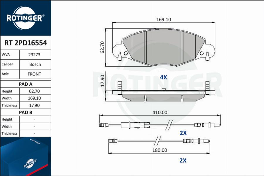 Rotinger RT 2PD16554 - Kit de plaquettes de frein, frein à disque cwaw.fr