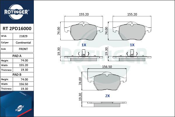 Rotinger RT 2PD16000 - Kit de plaquettes de frein, frein à disque cwaw.fr