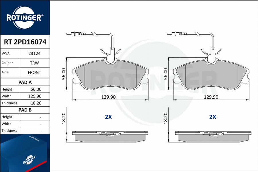 Rotinger RT 2PD16074 - Kit de plaquettes de frein, frein à disque cwaw.fr