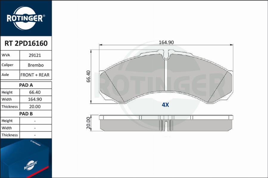 Rotinger RT 2PD16160 - Kit de plaquettes de frein, frein à disque cwaw.fr