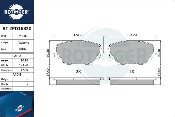 Rotinger RT 2PD16320 - Kit de plaquettes de frein, frein à disque cwaw.fr