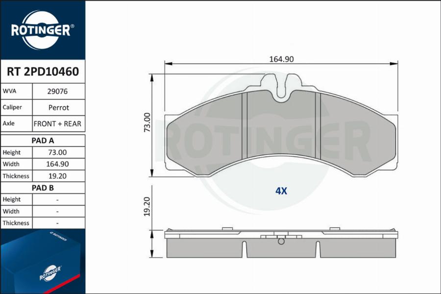 Rotinger RT 2PD10460 - Kit de plaquettes de frein, frein à disque cwaw.fr