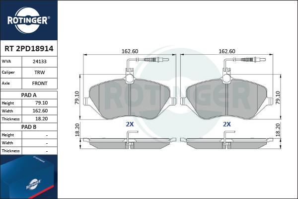 Rotinger RT 2PD18914 - Kit de plaquettes de frein, frein à disque cwaw.fr