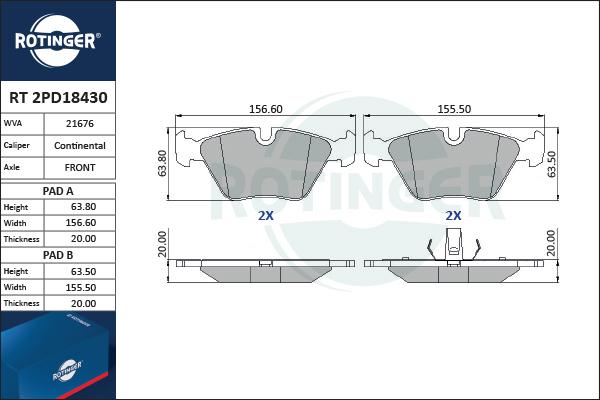 Rotinger RT 2PD18430 - Kit de plaquettes de frein, frein à disque cwaw.fr