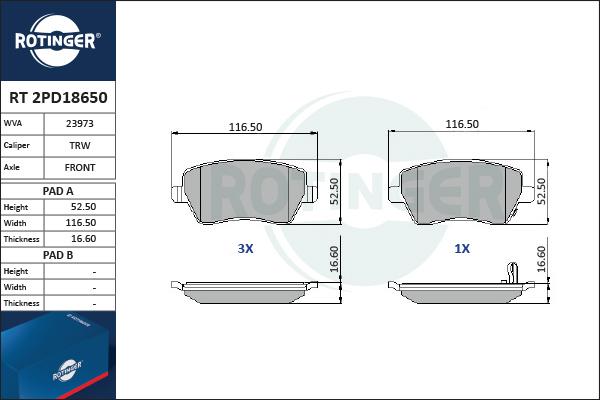 Rotinger RT 2PD18650 - Kit de plaquettes de frein, frein à disque cwaw.fr