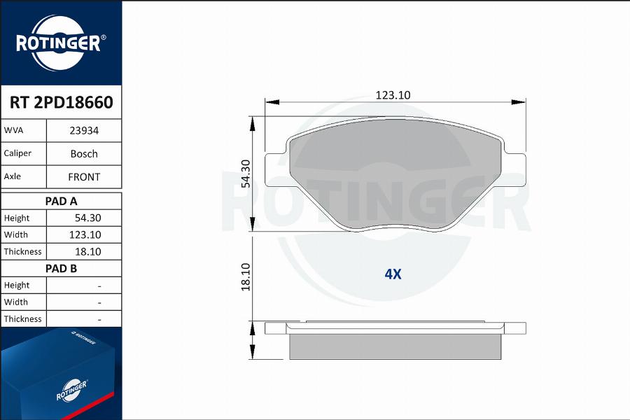 Rotinger RT 2PD18660 - Kit de plaquettes de frein, frein à disque cwaw.fr