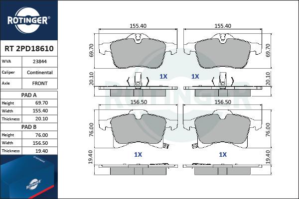 Rotinger RT 2PD18610 - Kit de plaquettes de frein, frein à disque cwaw.fr