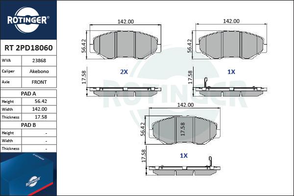 Rotinger RT 2PD18060 - Kit de plaquettes de frein, frein à disque cwaw.fr