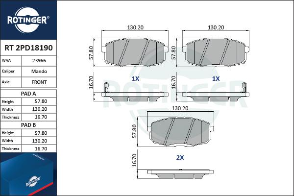 Rotinger RT 2PD18190 - Kit de plaquettes de frein, frein à disque cwaw.fr