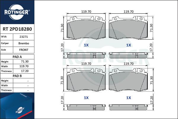 Rotinger RT 2PD18280 - Kit de plaquettes de frein, frein à disque cwaw.fr