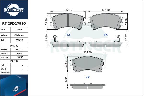 Rotinger RT 2PD17990 - Kit de plaquettes de frein, frein à disque cwaw.fr