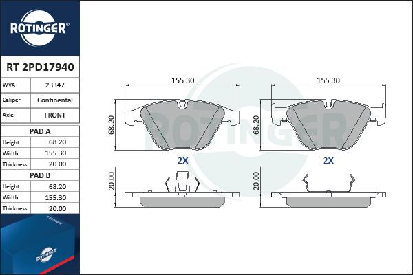 Rotinger RT 2PD17940 - Kit de plaquettes de frein, frein à disque cwaw.fr