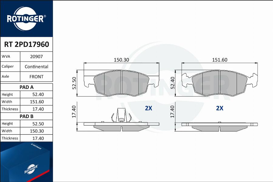 Rotinger RT 2PD17960 - Kit de plaquettes de frein, frein à disque cwaw.fr