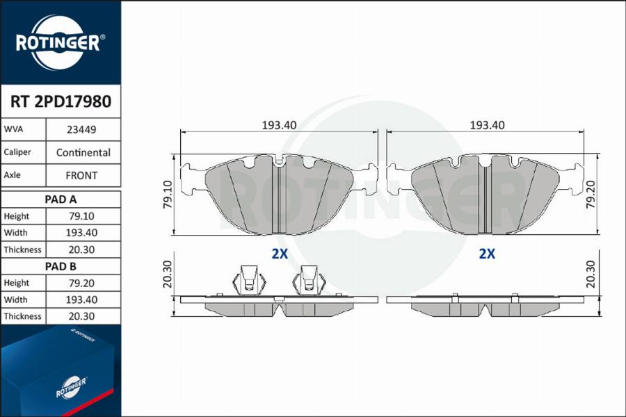 Rotinger RT 2PD17980 - Kit de plaquettes de frein, frein à disque cwaw.fr