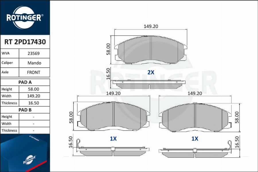 Rotinger RT 2PD17430 - Kit de plaquettes de frein, frein à disque cwaw.fr