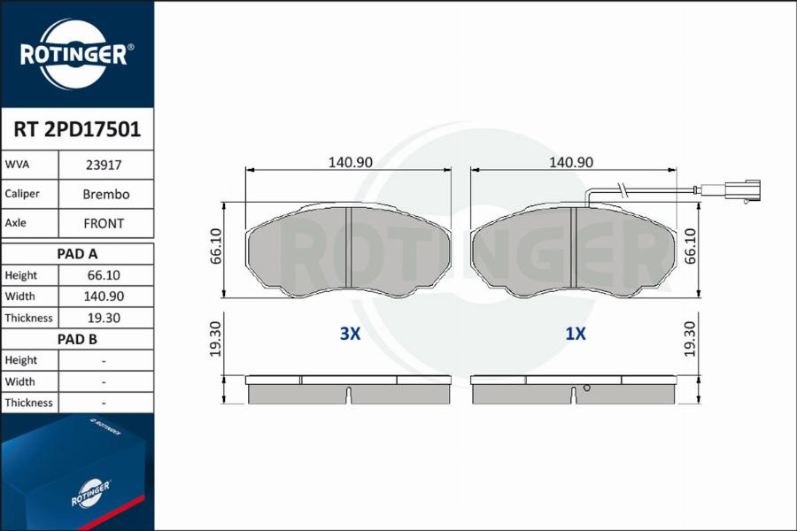 Rotinger RT 2PD17501 - Kit de plaquettes de frein, frein à disque cwaw.fr