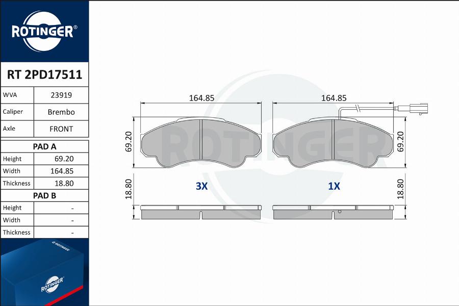 Rotinger RT 2PD17511 - Kit de plaquettes de frein, frein à disque cwaw.fr