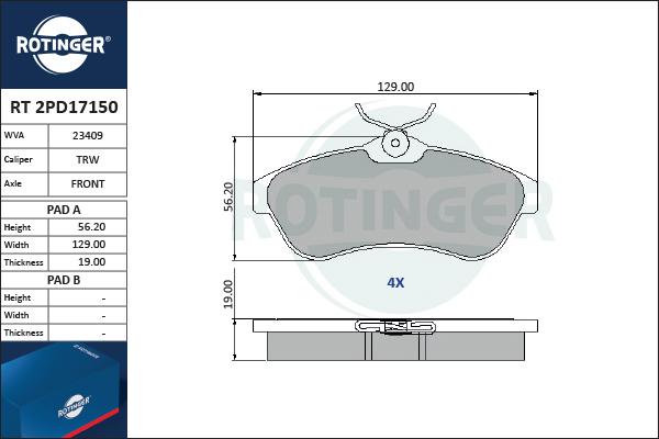 Rotinger RT 2PD17150 - Kit de plaquettes de frein, frein à disque cwaw.fr