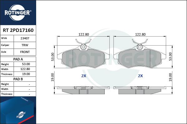 Rotinger RT 2PD17160 - Kit de plaquettes de frein, frein à disque cwaw.fr