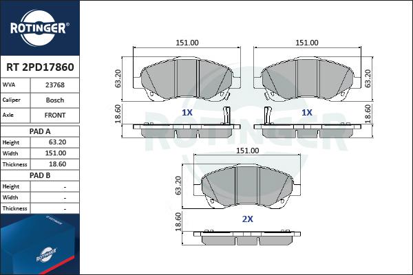 Rotinger RT 2PD17860 - Kit de plaquettes de frein, frein à disque cwaw.fr