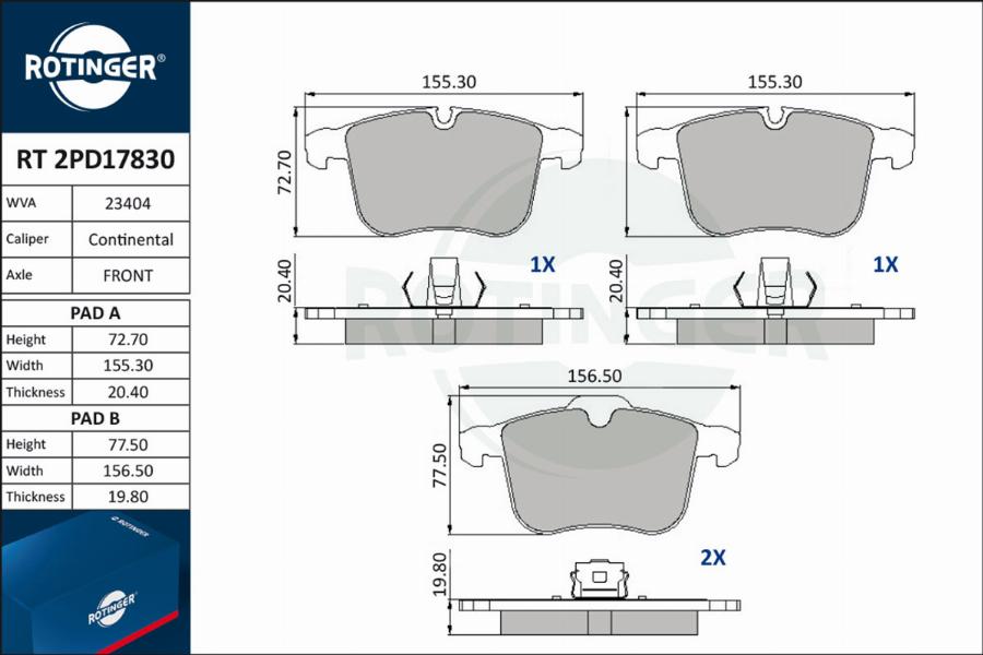 Rotinger RT 2PD17830 - Kit de plaquettes de frein, frein à disque cwaw.fr