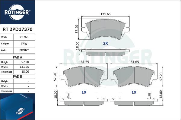 Rotinger RT 2PD17370 - Kit de plaquettes de frein, frein à disque cwaw.fr