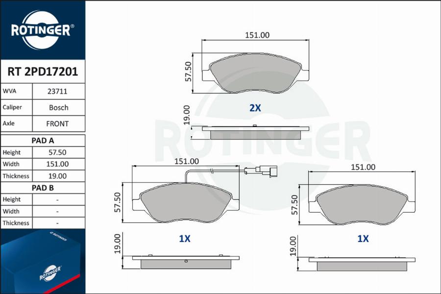 Rotinger RT 2PD17201 - Kit de plaquettes de frein, frein à disque cwaw.fr