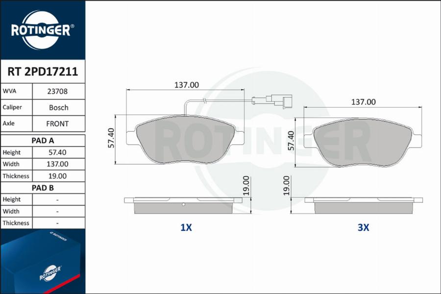 Rotinger RT 2PD17211 - Kit de plaquettes de frein, frein à disque cwaw.fr