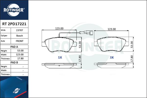 Rotinger RT 2PD17221 - Kit de plaquettes de frein, frein à disque cwaw.fr