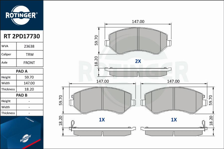 Rotinger RT 2PD17730 - Kit de plaquettes de frein, frein à disque cwaw.fr