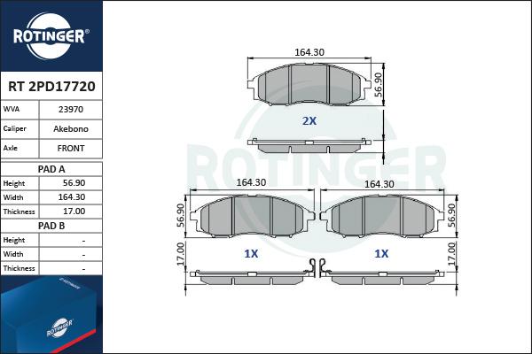 Rotinger RT 2PD17720 - Kit de plaquettes de frein, frein à disque cwaw.fr