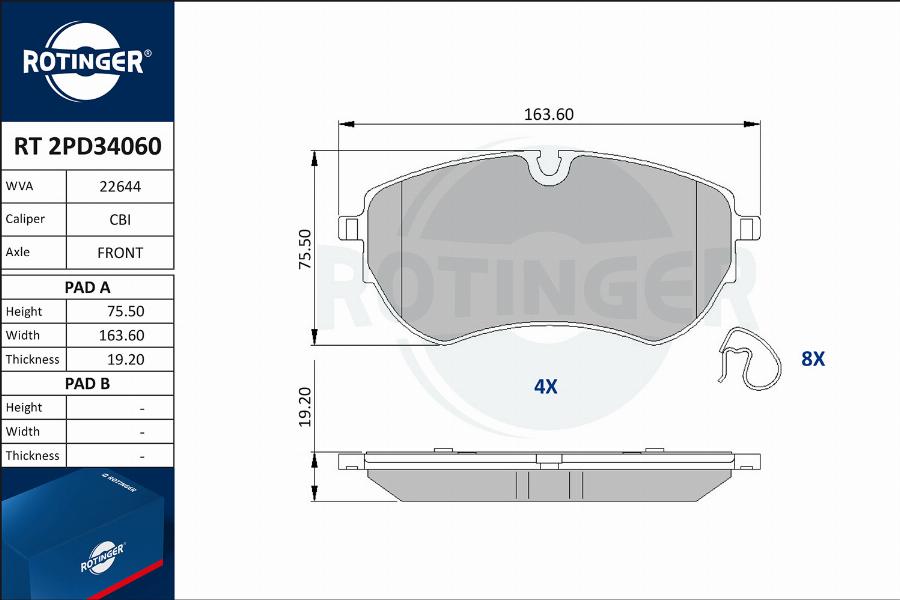 Rotinger RT 2PD34060 - Kit de plaquettes de frein, frein à disque cwaw.fr