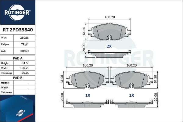 Rotinger RT 2PD35840 - Kit de plaquettes de frein, frein à disque cwaw.fr