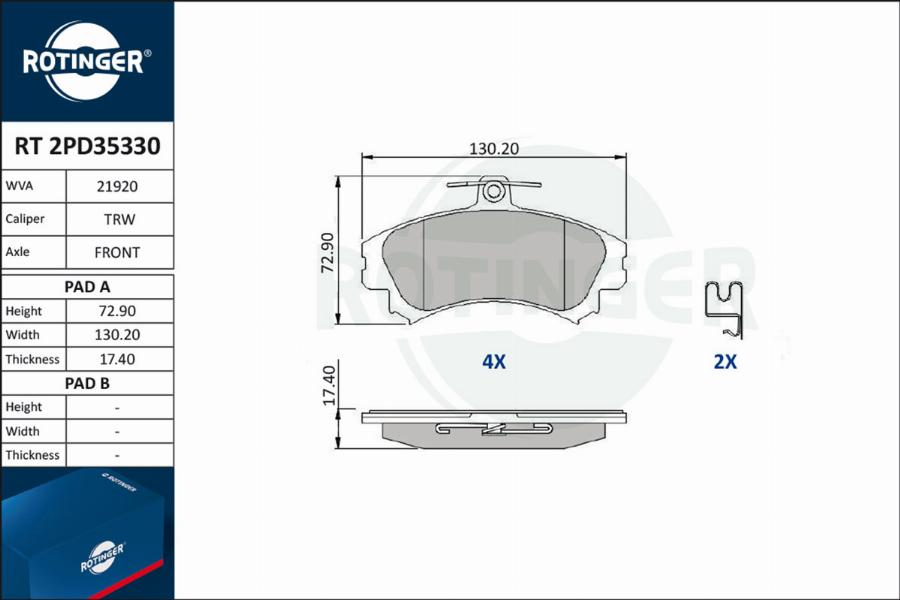 Rotinger RT 2PD35330 - Kit de plaquettes de frein, frein à disque cwaw.fr