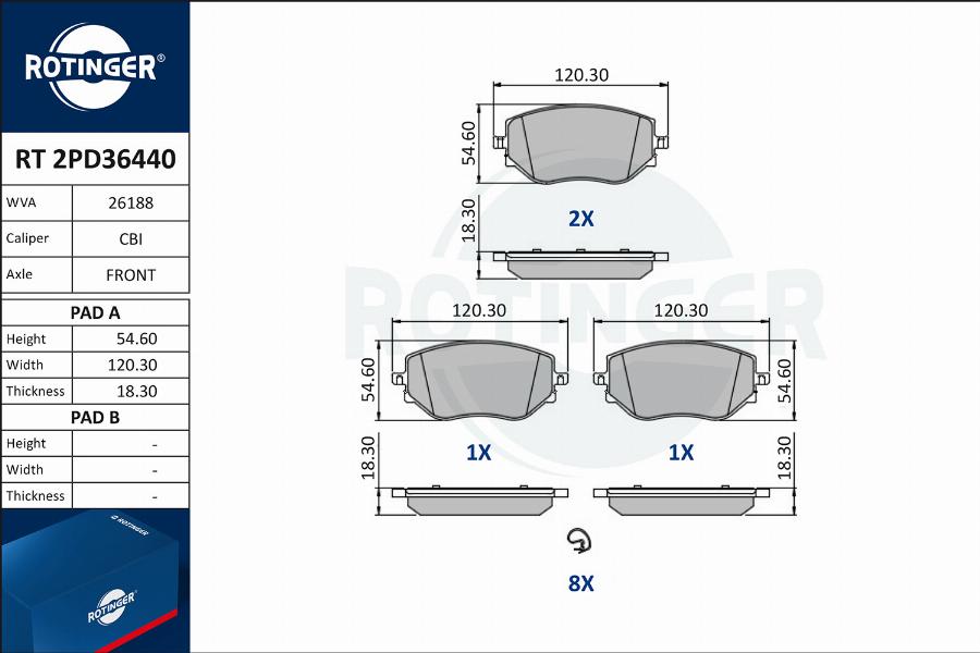 Rotinger RT 2PD36440 - Kit de plaquettes de frein, frein à disque cwaw.fr