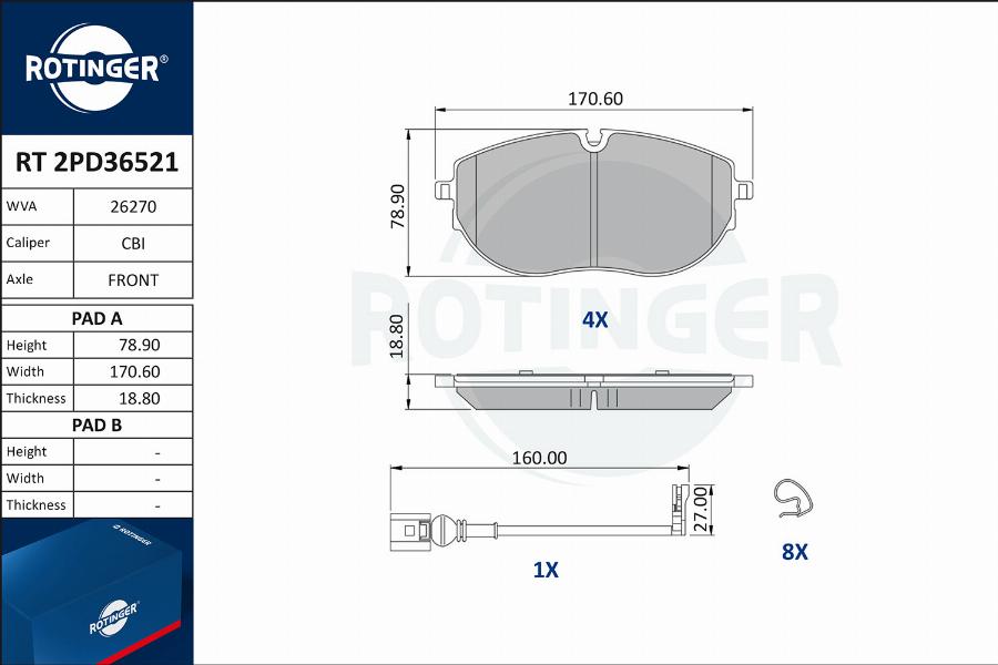 Rotinger RT 2PD36521 - Kit de plaquettes de frein, frein à disque cwaw.fr