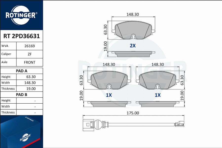 Rotinger RT 2PD36631 - Kit de plaquettes de frein, frein à disque cwaw.fr