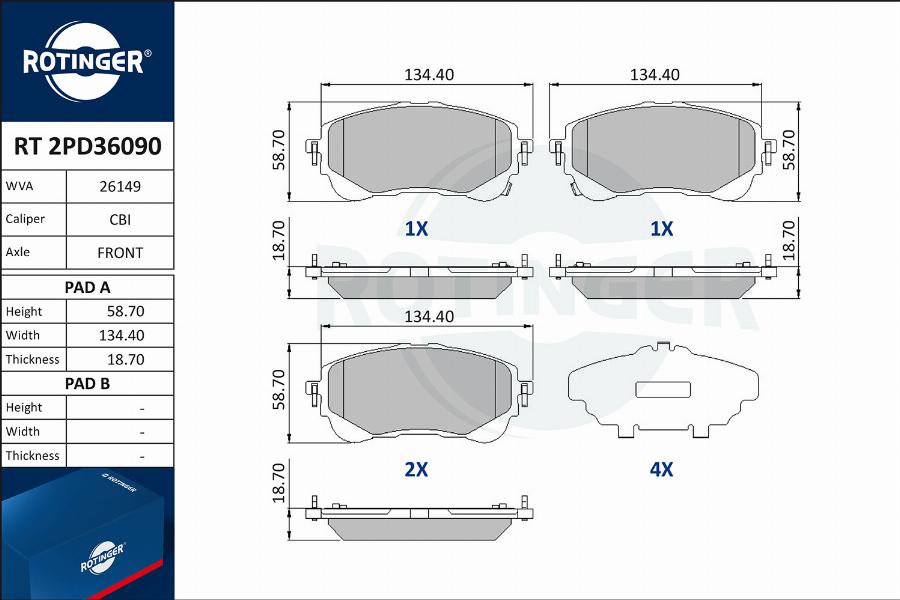 Rotinger RT 2PD36090 - Kit de plaquettes de frein, frein à disque cwaw.fr