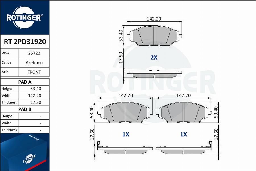 Rotinger RT 2PD31920 - Kit de plaquettes de frein, frein à disque cwaw.fr