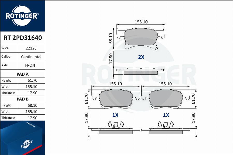 Rotinger RT 2PD31640 - Kit de plaquettes de frein, frein à disque cwaw.fr