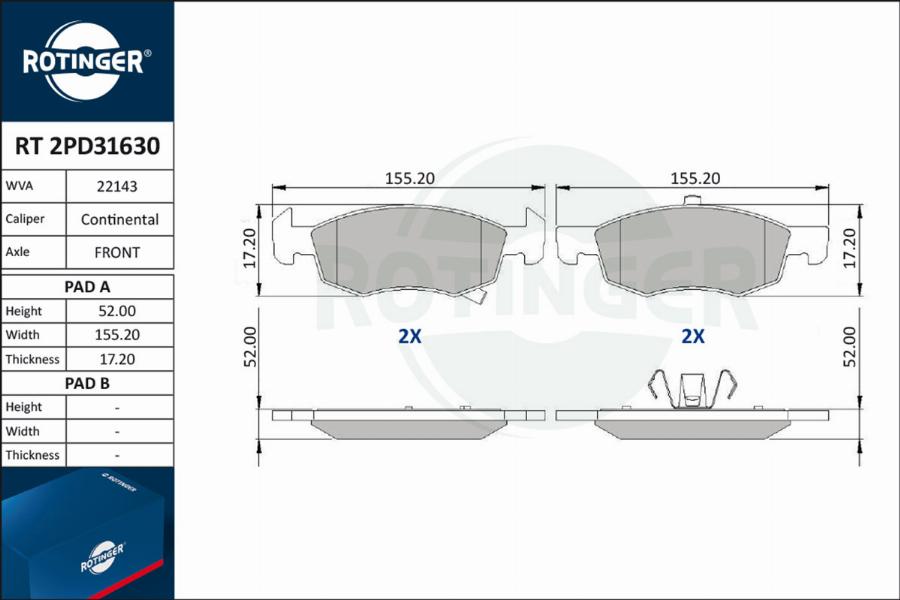 Rotinger RT 2PD31630 - Kit de plaquettes de frein, frein à disque cwaw.fr