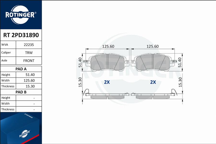 Rotinger RT 2PD31890 - Kit de plaquettes de frein, frein à disque cwaw.fr