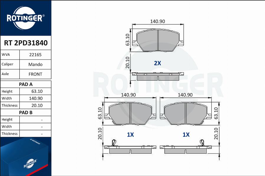 Rotinger RT 2PD31840 - Kit de plaquettes de frein, frein à disque cwaw.fr